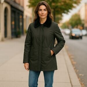 Real Clothes Womens Jacket Size 6P 6 Petite Chocolate Brown Faux Fur Collar Coat